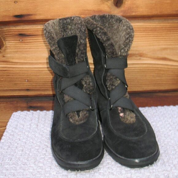 Stuart Weitzman Black Suede Shearling Fur Lined Combat Boots - Picture 2 of 7